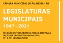 Câmara Municipal está disponibilizando informações sobre as Legislaturas Municipais de 1947 a 2021 para consulta Câmara Municipal está disponibilizando informações sobre as Legislaturas Municipais de 1947 a 2021 para consulta