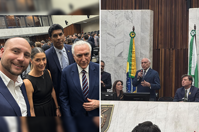 Presidente Diego Zanetti representa Câmara de Palmeira em evento com Michel Temer na ALEP